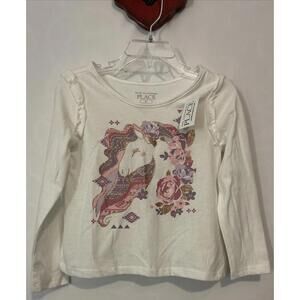 The Children’s Place Girls 2t Ivory Unicorn Glitter Long-Sleeve Shirt NWT! A2079